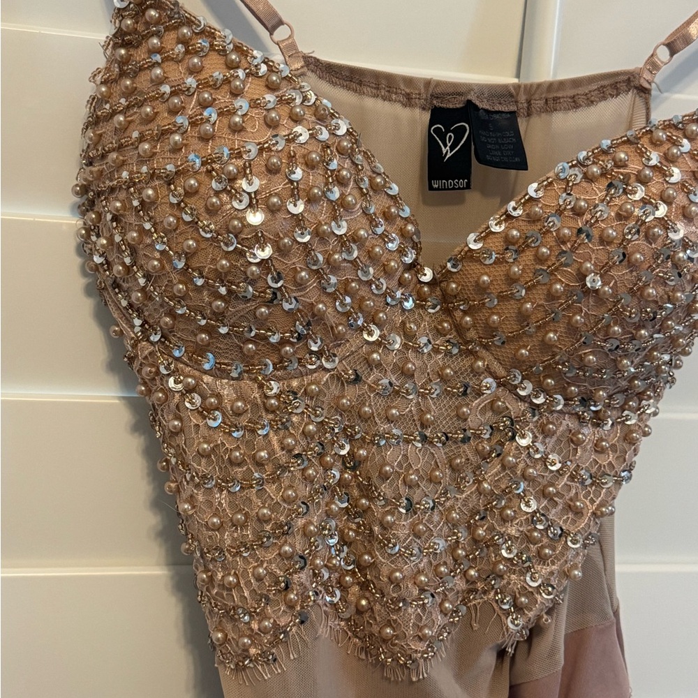 Windsor Sequin Embellished Tan Bodysuit